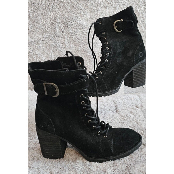 NEW Born Cass Ankle Boots Booties Lace Up Block Heel Black‎ Leather Combat Sz 6 - Picture 1 of 10
